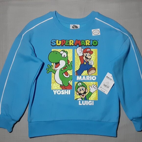 Nintendo Super Mario Kids Girl's Boy's Long Sleeve Fleece Sweatshirt Blue S 6-6X - Picture 3 of 10